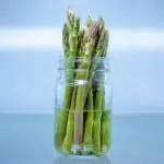 Asparagus spears in a jar showing how to store asparagus.