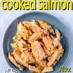 How to freeze cooked salmon with a text title overlay.